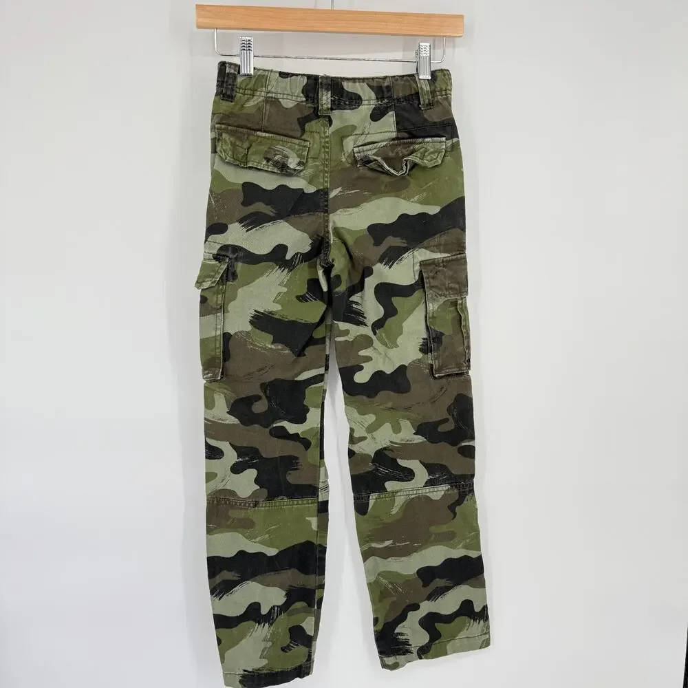 Y2K Cherokee Boys Camo Cargo Pants Sz 12 Green 100% Cotton Pockets Utility - Picture 2 of 8